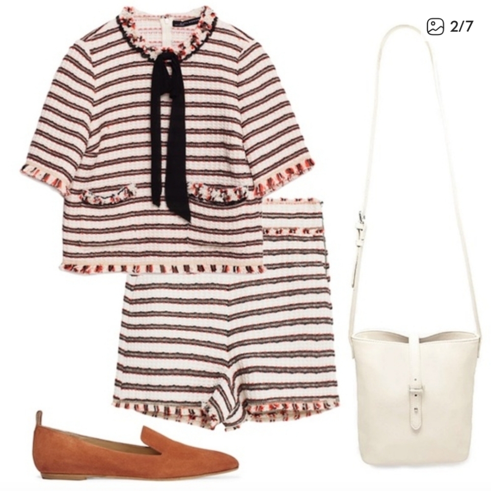 Zara High Waist Shorts with Stripes - Cream, Black, Red